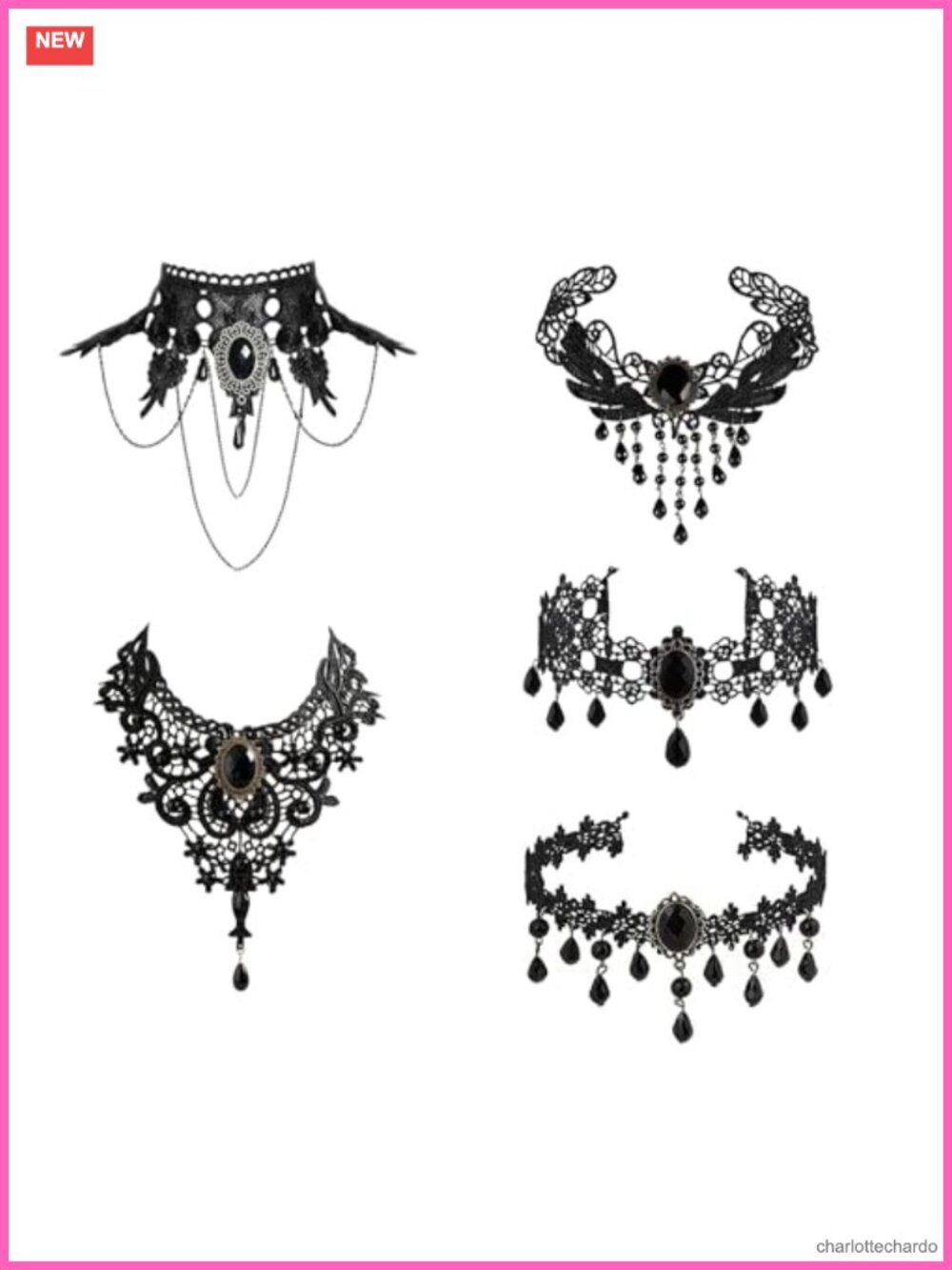 Gothic Black Lace Choker Necklace Set for Women Victorian Halloween Costume